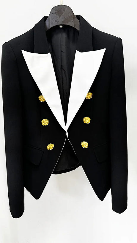 GISELLE SLIM-FIT JACKET WITH ROSES BUTTONS IN BLACK