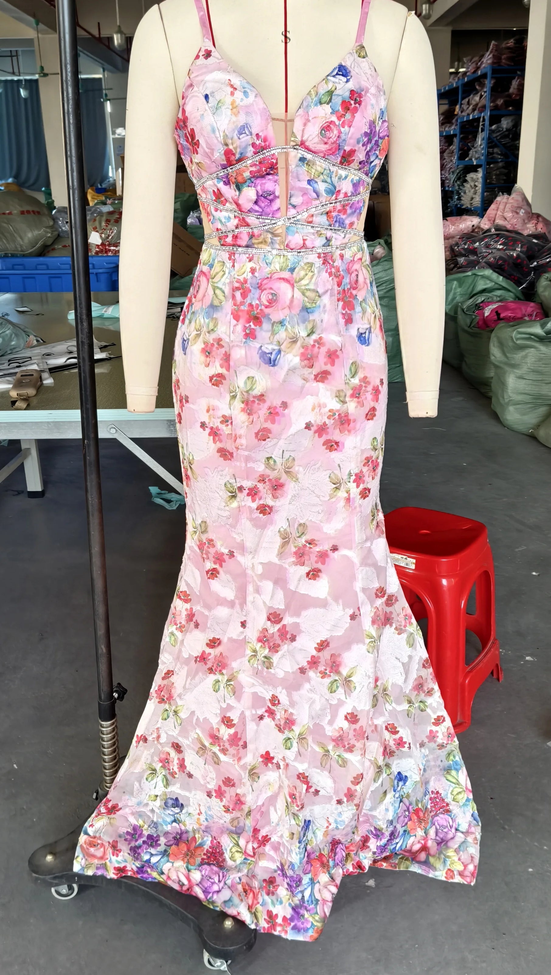 AIIZIE SPAGHETTI STRAPS FLORAL PRINT MERMAID MAXI DRESS IN PINK - product image