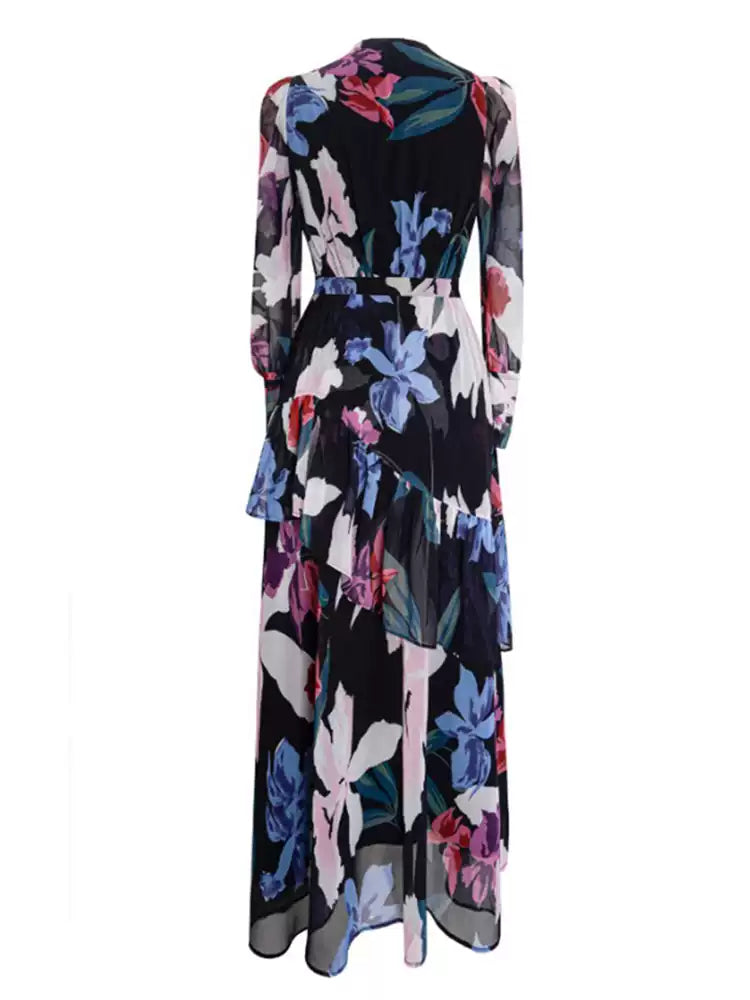 AIIZIE ELEGANT FLORAL CHIFFON MAXI DRESS WITH RUFFLED DETAILS - product image