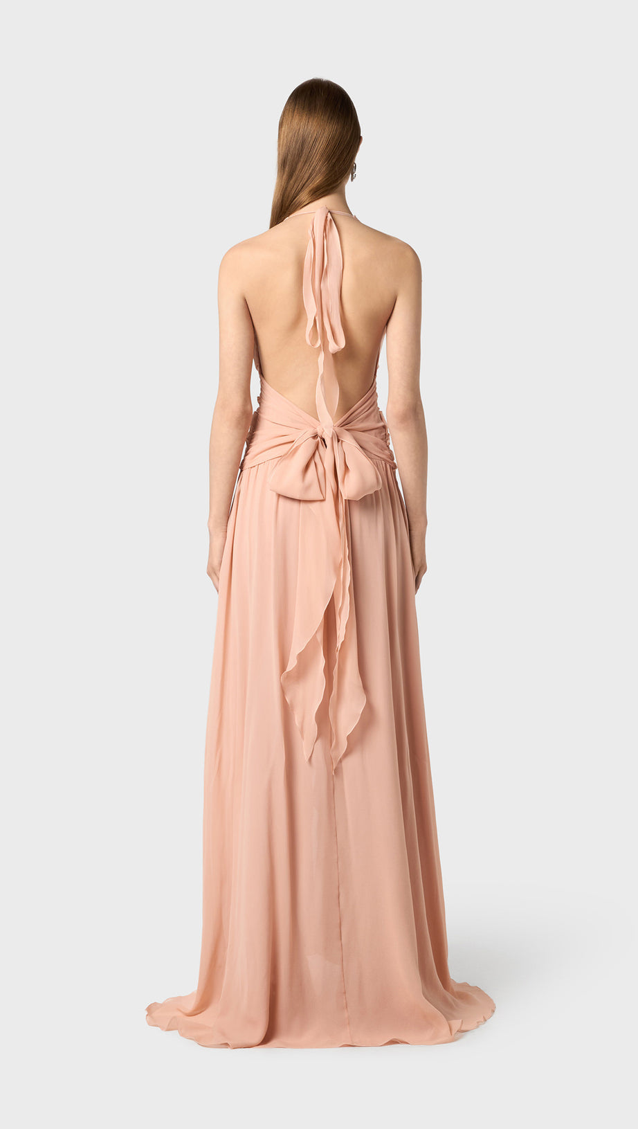 AONAVER FLORAL RUFFLE HALTER MAXI DRESS IN PINK