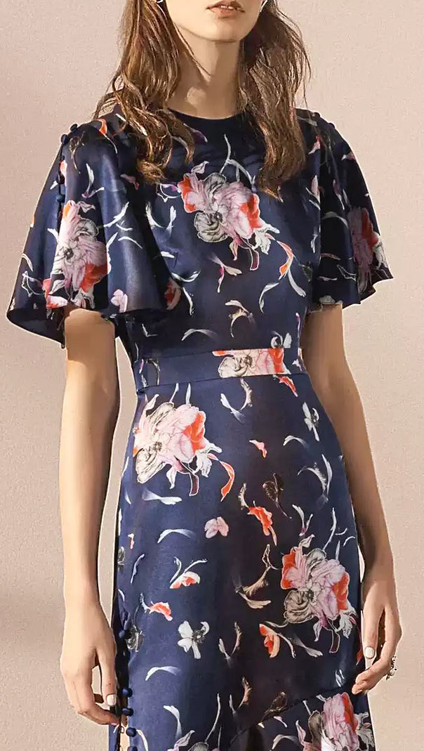 AIIZIE NAVY FLORAL PRINT MIDI DRESS WITH FLARED HEM - product image
