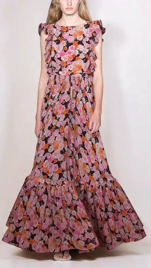 AIIZIE FLORAL PRINT RUFFLED MAXI DRESS WITH SLEEVELESS DESIGN - product image
