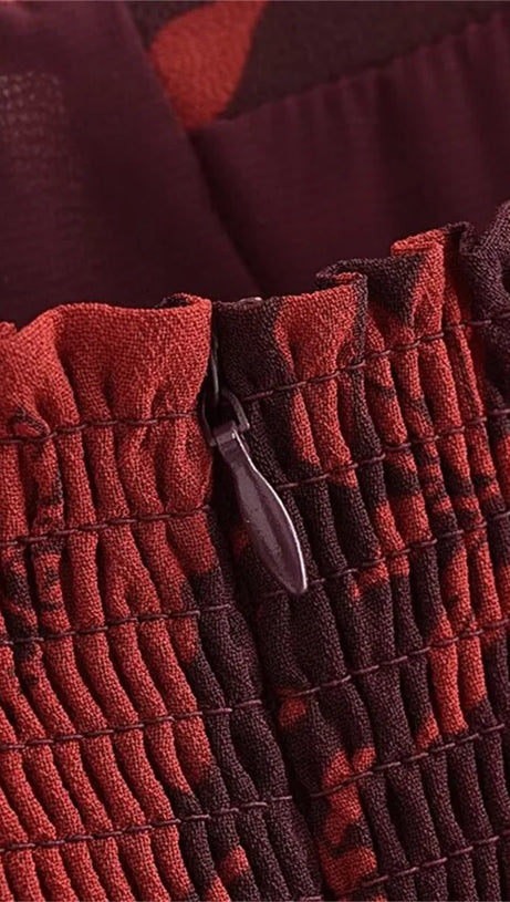 FLORAL PRINT SLIT MIDI DRESS IN BURGUNDY