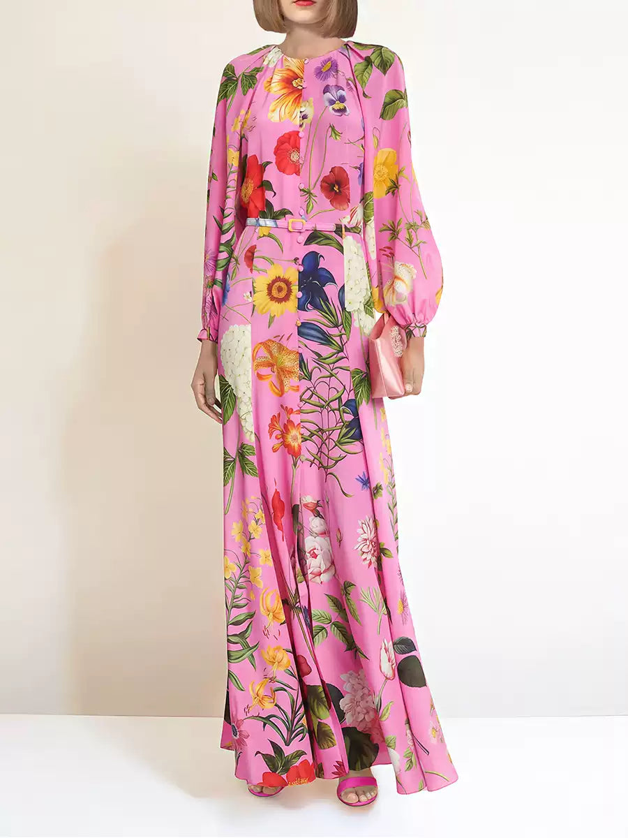 Bezauberndes rosa Maxikleid mit Blumenmuster 