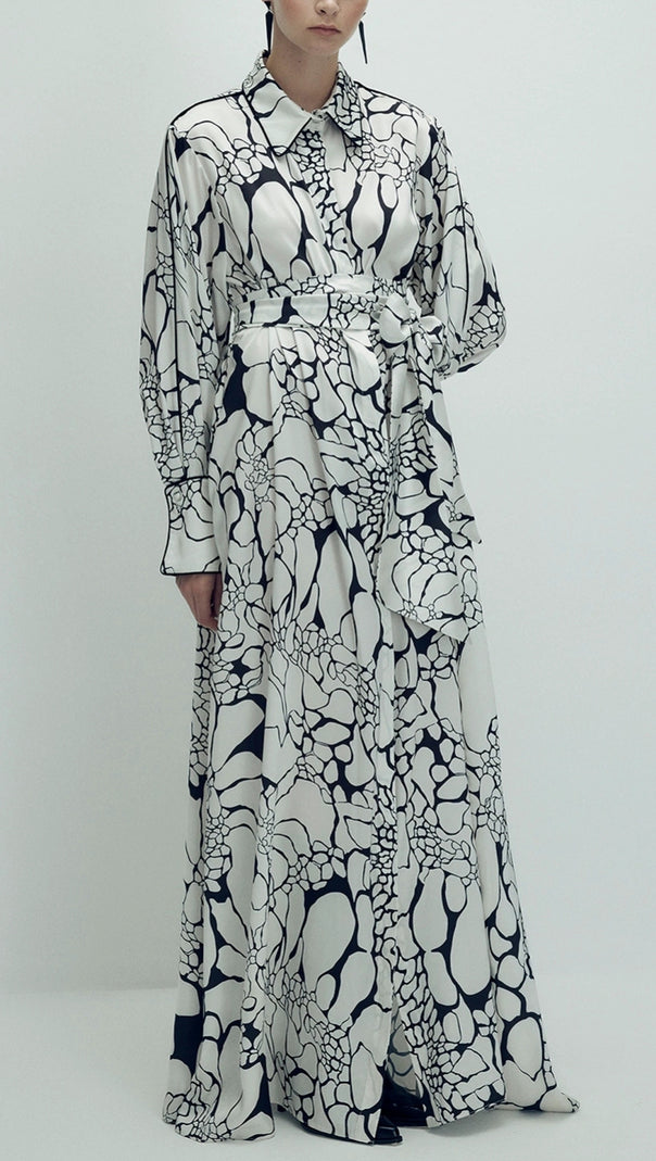 AIIZIE MONOCHROME PRINT BELTED SHIRT MAXI DRESS - product image