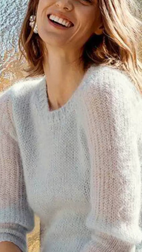 ELEGANT LIGHT BLUE KNIT MAXI DRESS WITH SHEER SLEEVES