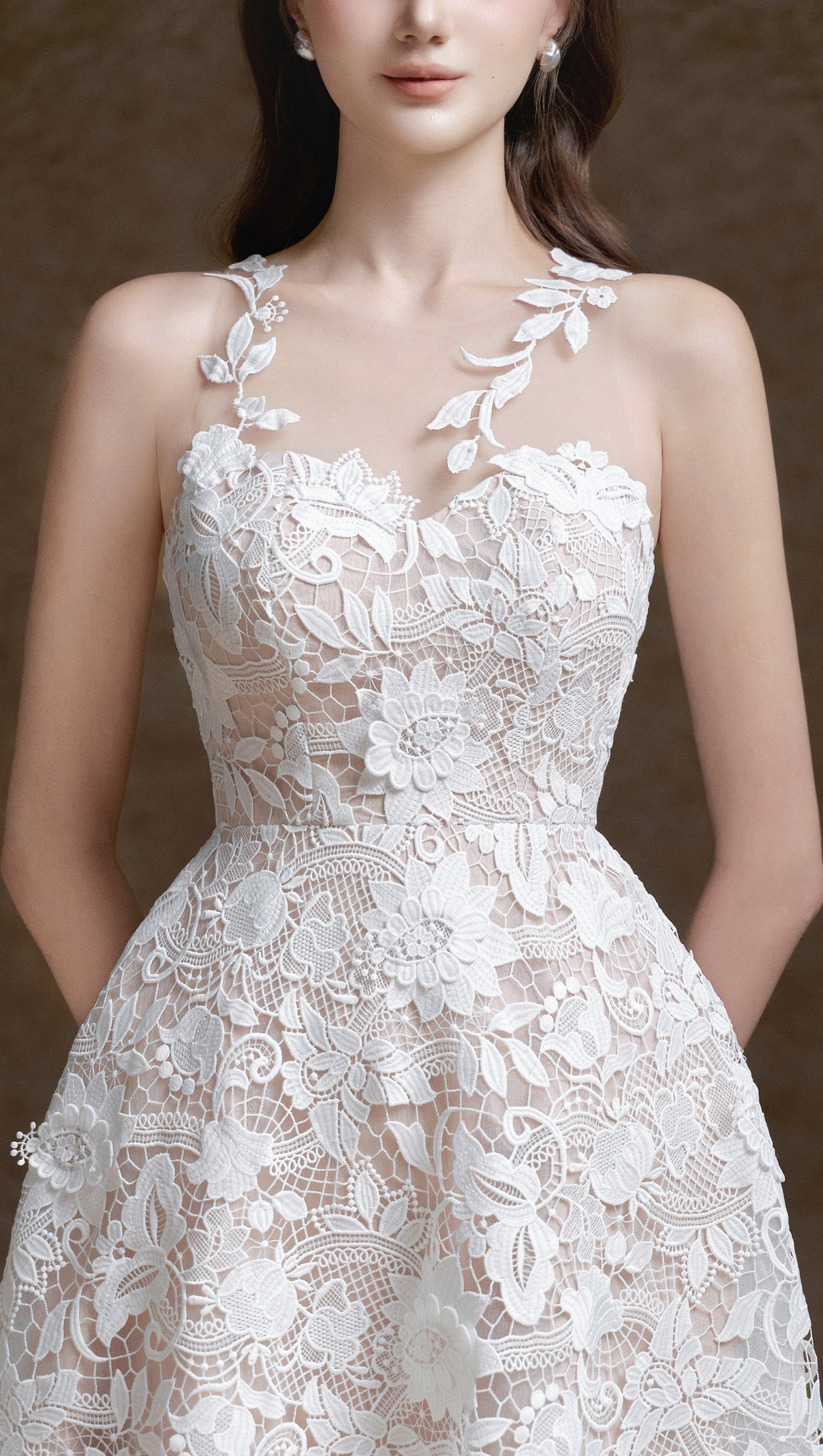 AIIZIE ERICA FLORAL LACE MIDI DRESS IN WHITE - product image