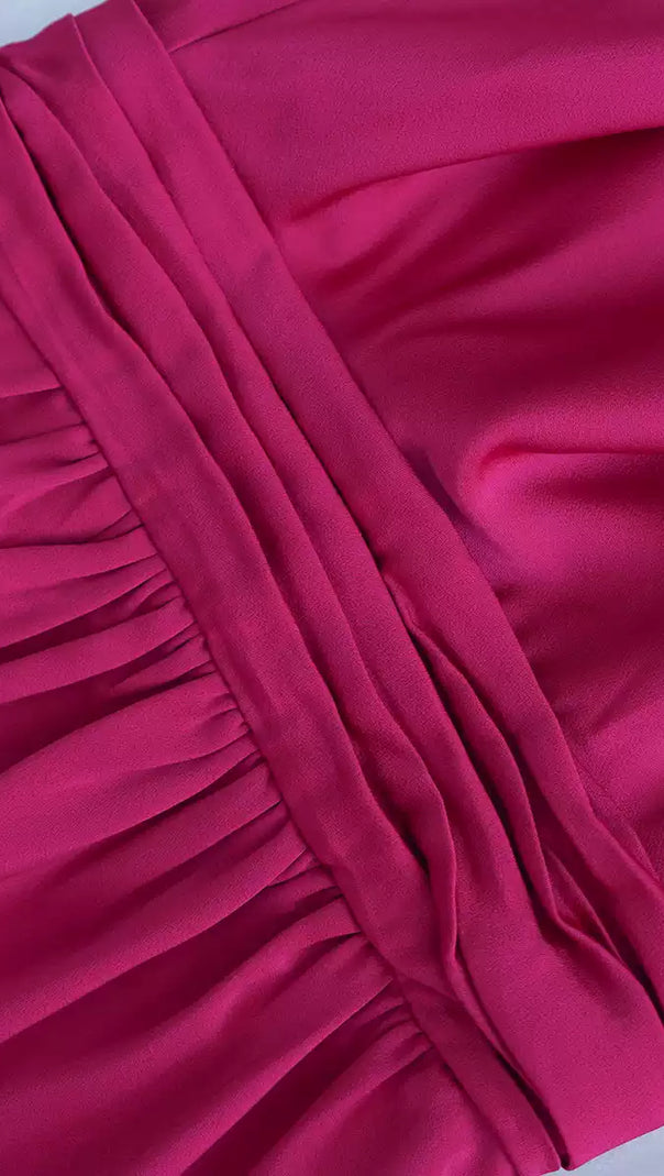 AIIZIE ROSE RED SATIN MAXI DRESS: SLIM - FIT, LUXURY EVENING GOWN FOR GRACE - product image