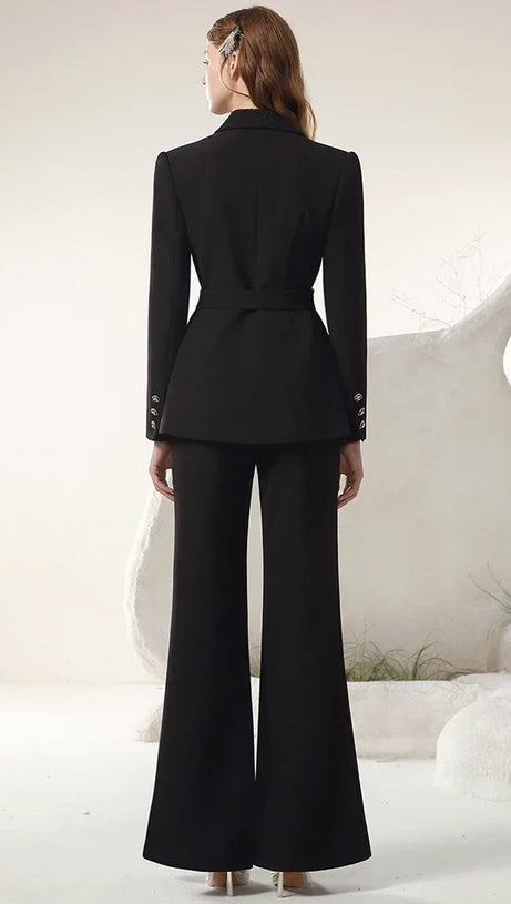 OCTAVIA BUTTERFLY EMBELLISH BLACK JACKET PANTS SUIT