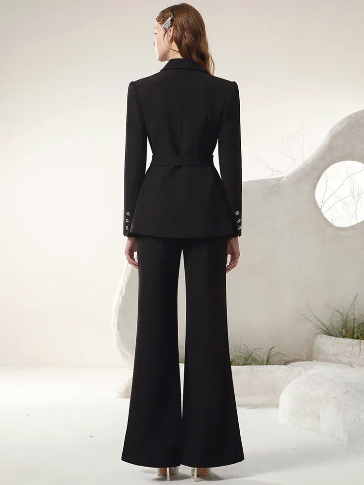 AIIZIE OCTAVIA BUTTERFLY EMBELLISH BLACK JACKET PANTS SUIT - product image
