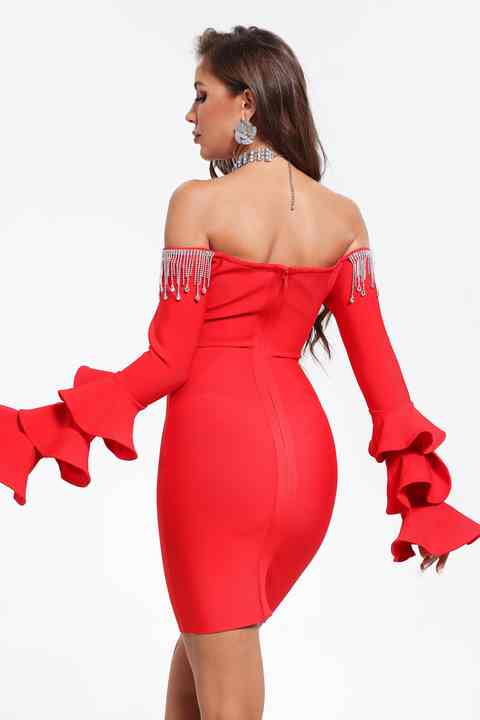 OFF SHOULDER MINI BANDAGE DRESS