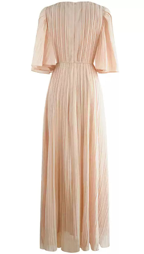 LOTUS ROOT ELEGANT V - NECK PLEATE MAXI DRESS
