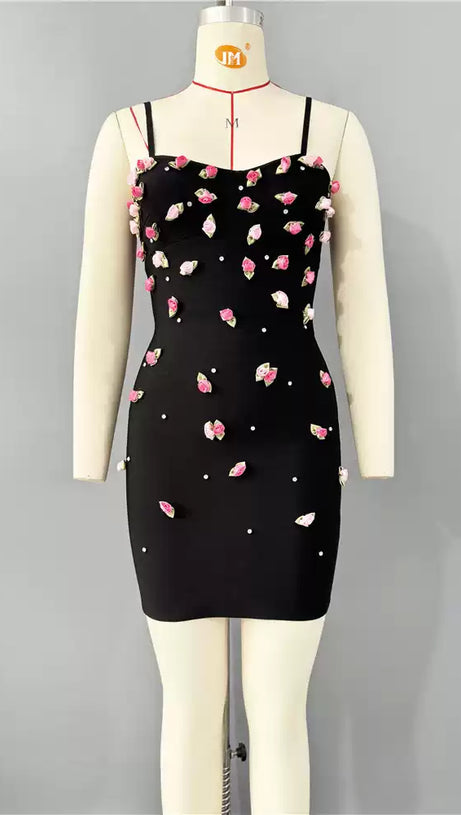 Floral Pearl MINI Kleid Schwarz 