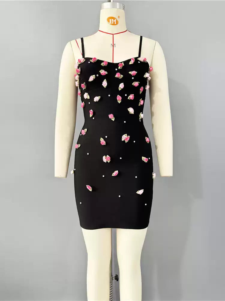 AIIZIE FLORAL PEARL MINI DRESS BLACK - product image