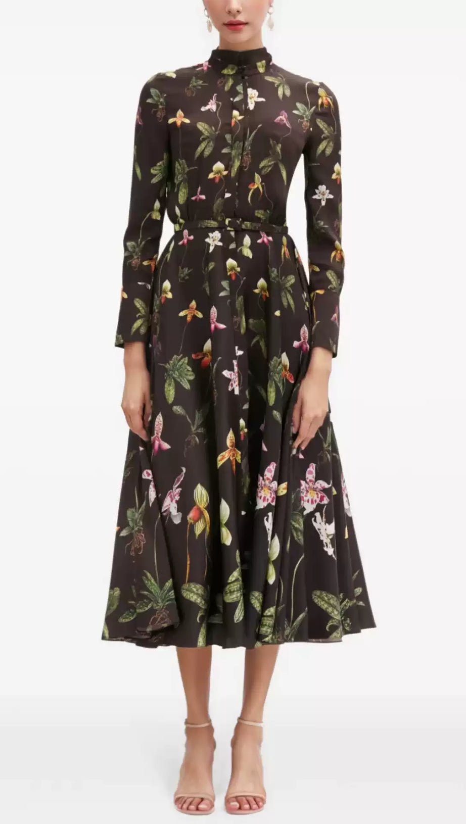 Midi-Hemdkleid mit Blumenmuster und Gürtel 