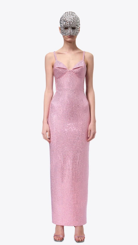 BROOK CRYSTAL-EMBELLISHED SLEEVELESS MAXI DRESS IN ROSE PINK