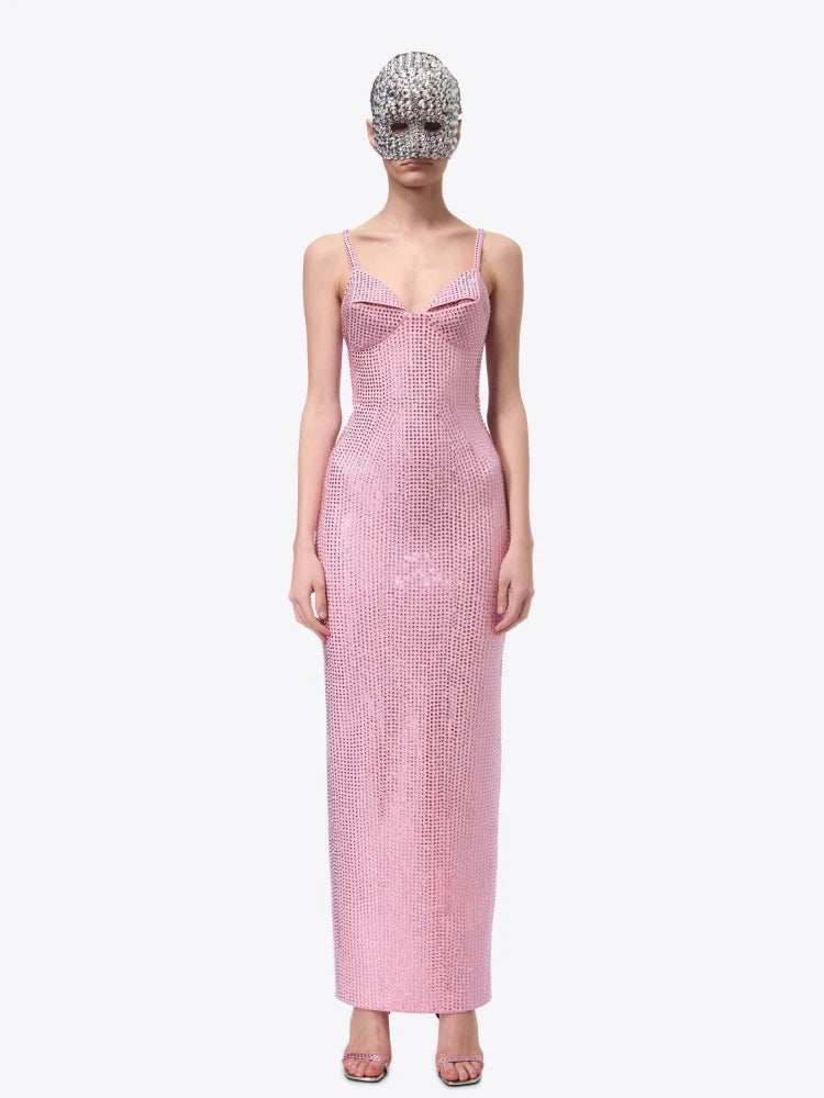 BROOK CRYSTAL-EMBELLISHED SLEEVELESS MAXI DRESS IN ROSE PINK