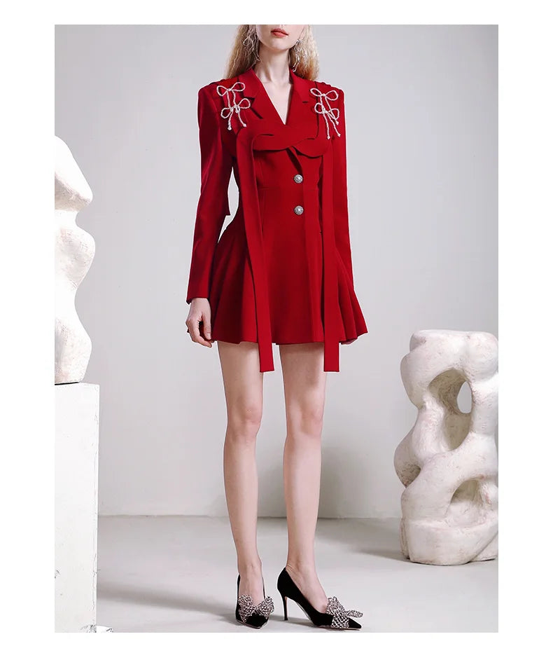 AIIZIE RED BOW DECOR JACKET DRESS - product image