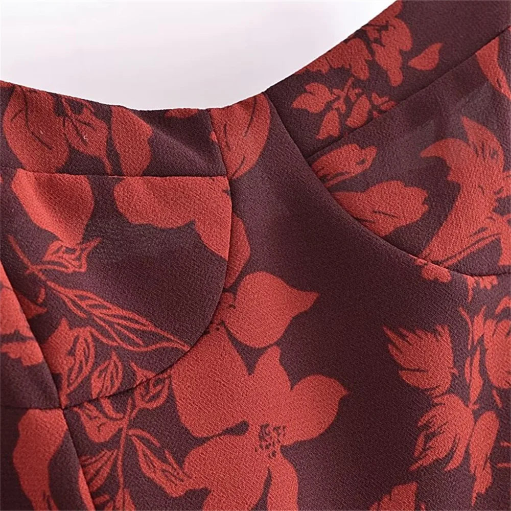 AIIZIE FLORAL PRINT SLIT MIDI DRESS IN BURGUNDY - product image