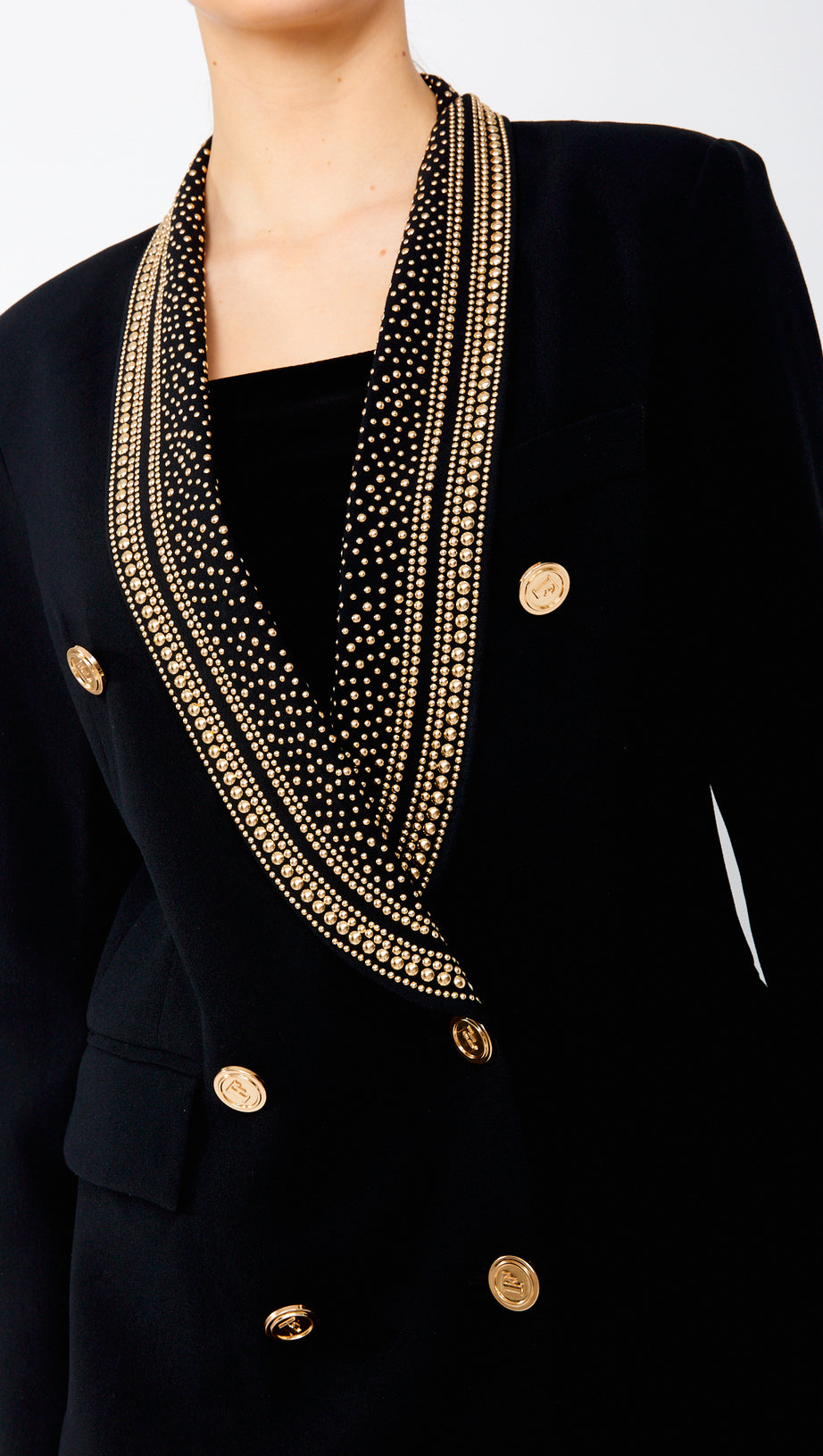 GAIL BEADED COLLAR LACE-UP DOUBLE BREASTED DRESSY BLAZER