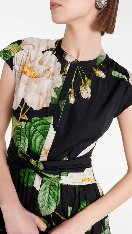 BLACK WATERCOLOR FLORAL CHIFFON SLEEVELESS  MAXI DRESS