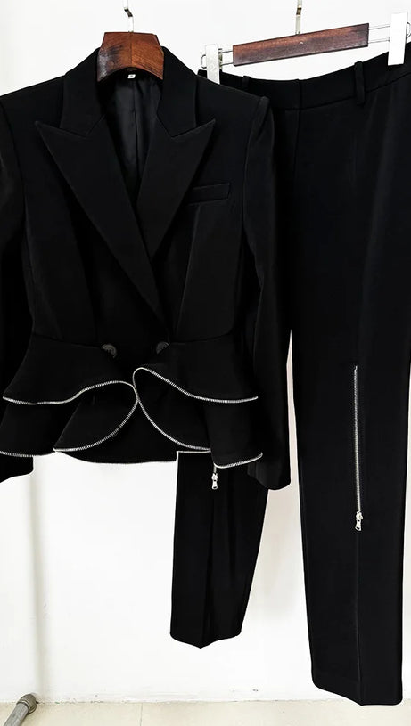 JAMIE ZIPPED PEPLUM DOUBLE-BREASTED BLAZER SET