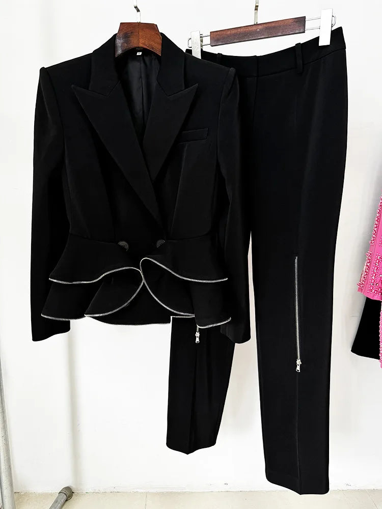 AIIZIE JAMIE ZIPPED PEPLUM DOUBLE-BREASTED BLAZER SET - product image