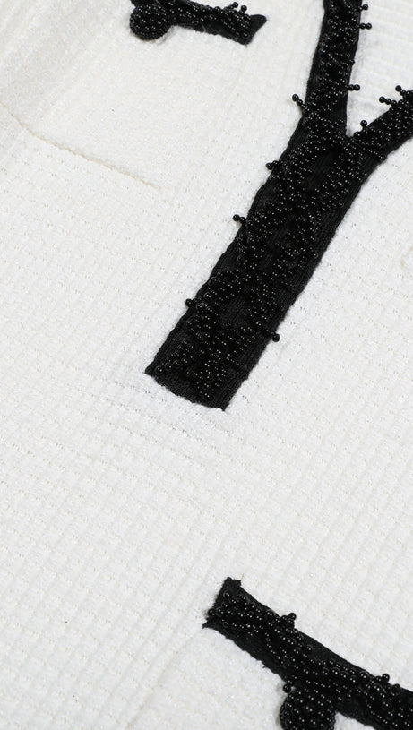 WHITE PEARL TRIM KNIT MINI DRESS