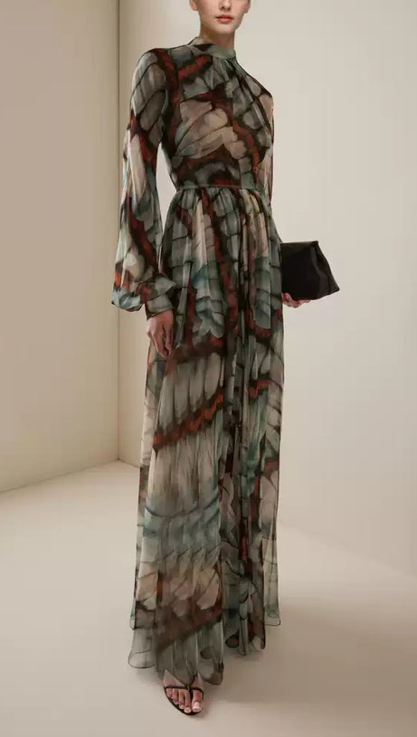 AIIZIE VINTAGE COURT STYLE WITH FLORAL PRINT CHIFFON MAXI DRESS - product image