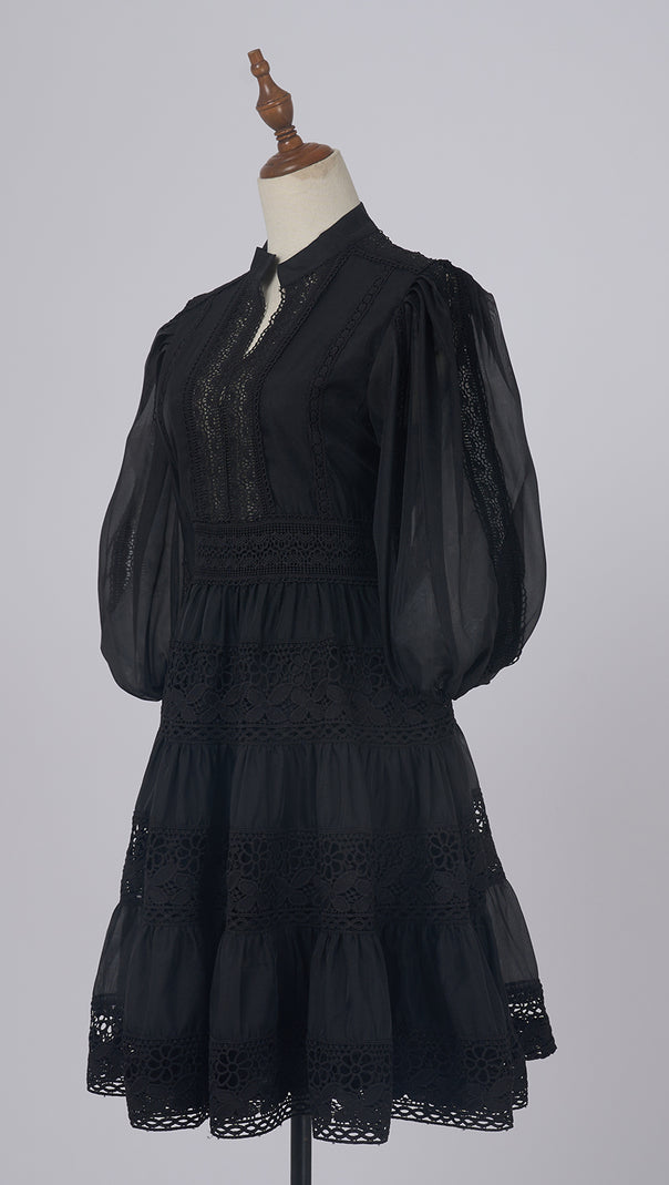 AIIZIE BLACK LACE - TRIMMED TIERED FALL DRESS - product image