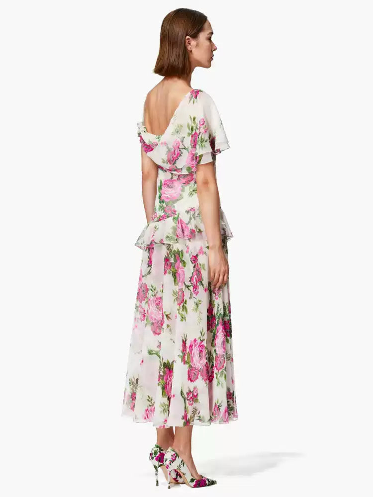 AIIZIE ASYMMETRIC RUFFLE FLORAL CHIFFON HOCOMAXI DRESS - product image