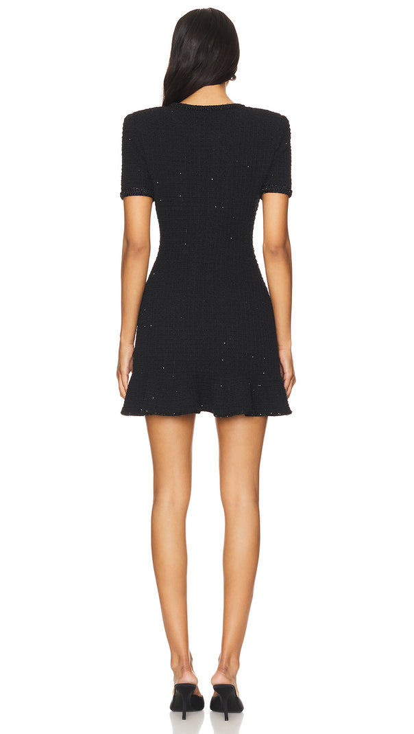AIIZIE BEVERLY PLEATED METALLIC-WEAVE KNITTED MINI DRESS IN BLACK - product image