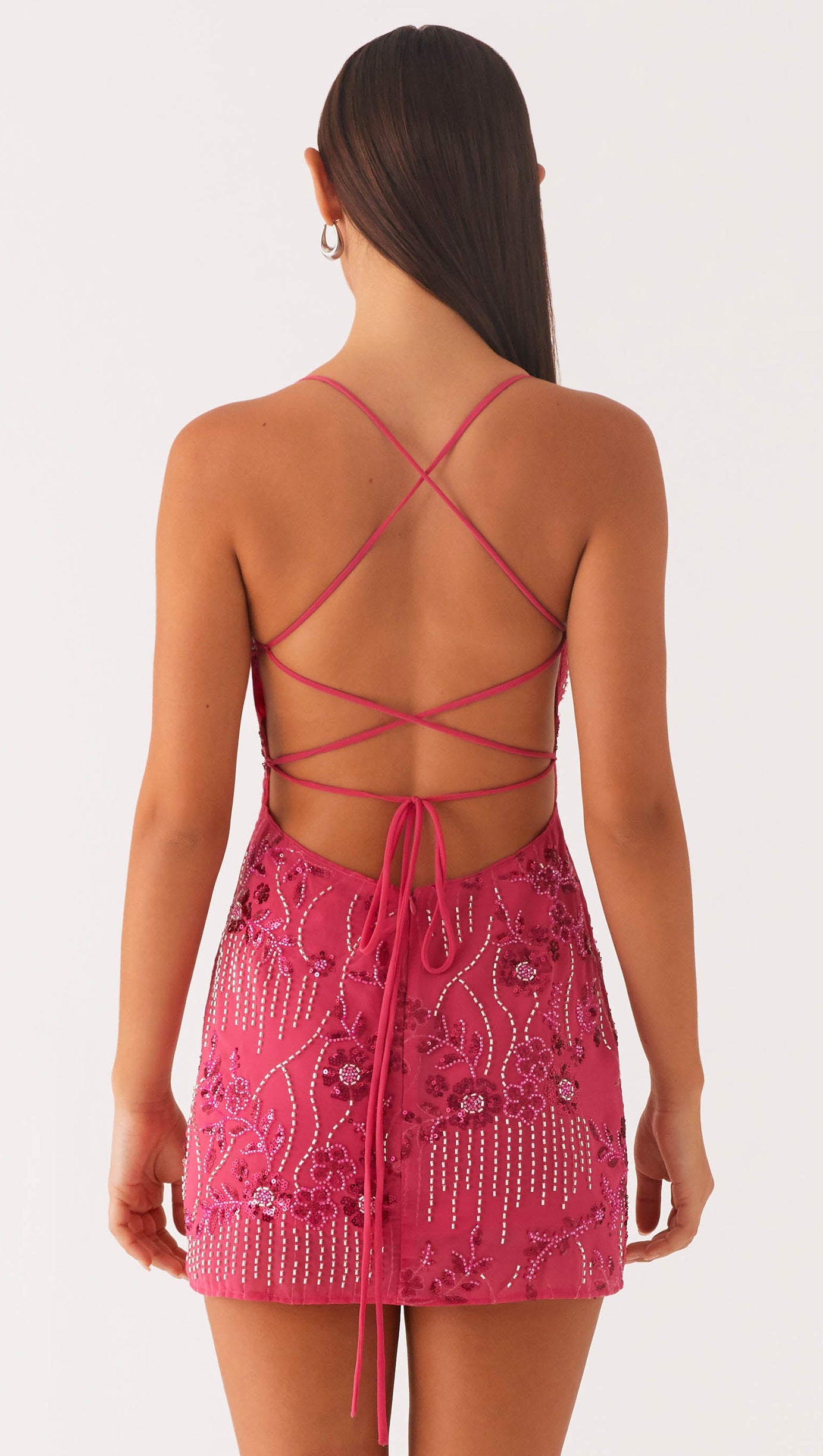 VIETTA SEQUIN CAMI MINI DRESS IN FUCHSIA