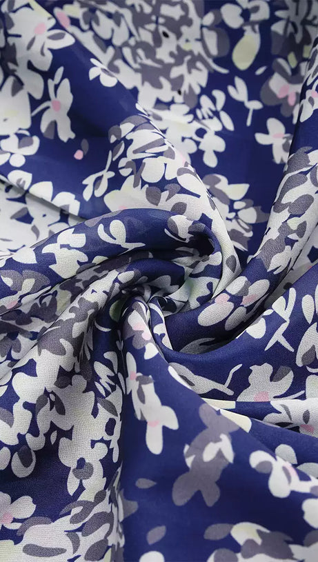 BLUE FLORAL OFF SHOULDER MAXI DRESS WITH TIERED SKIRT