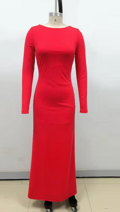CANDICE LONG SLEEVE BACKLESS MAXI DRESS IN RED