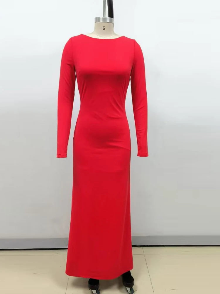 AIIZIE CANDICE LONG SLEEVE BACKLESS MAXI DRESS IN RED - product image