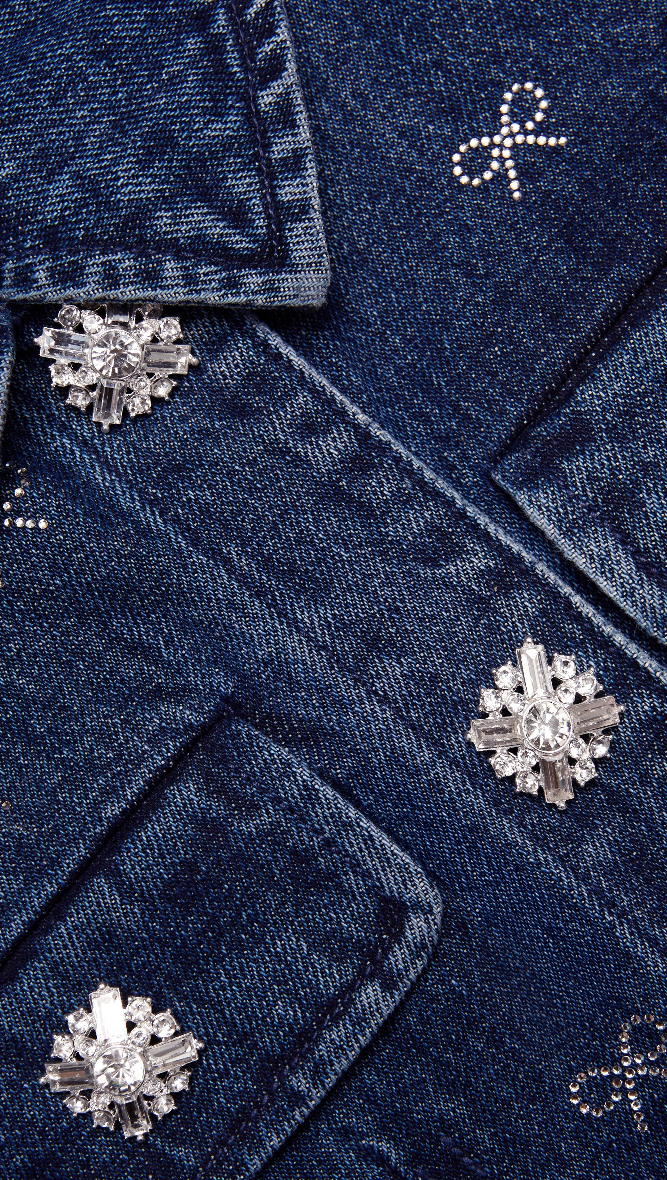 DENIM DIAMANTE BOW COLLARED MINI DRESS