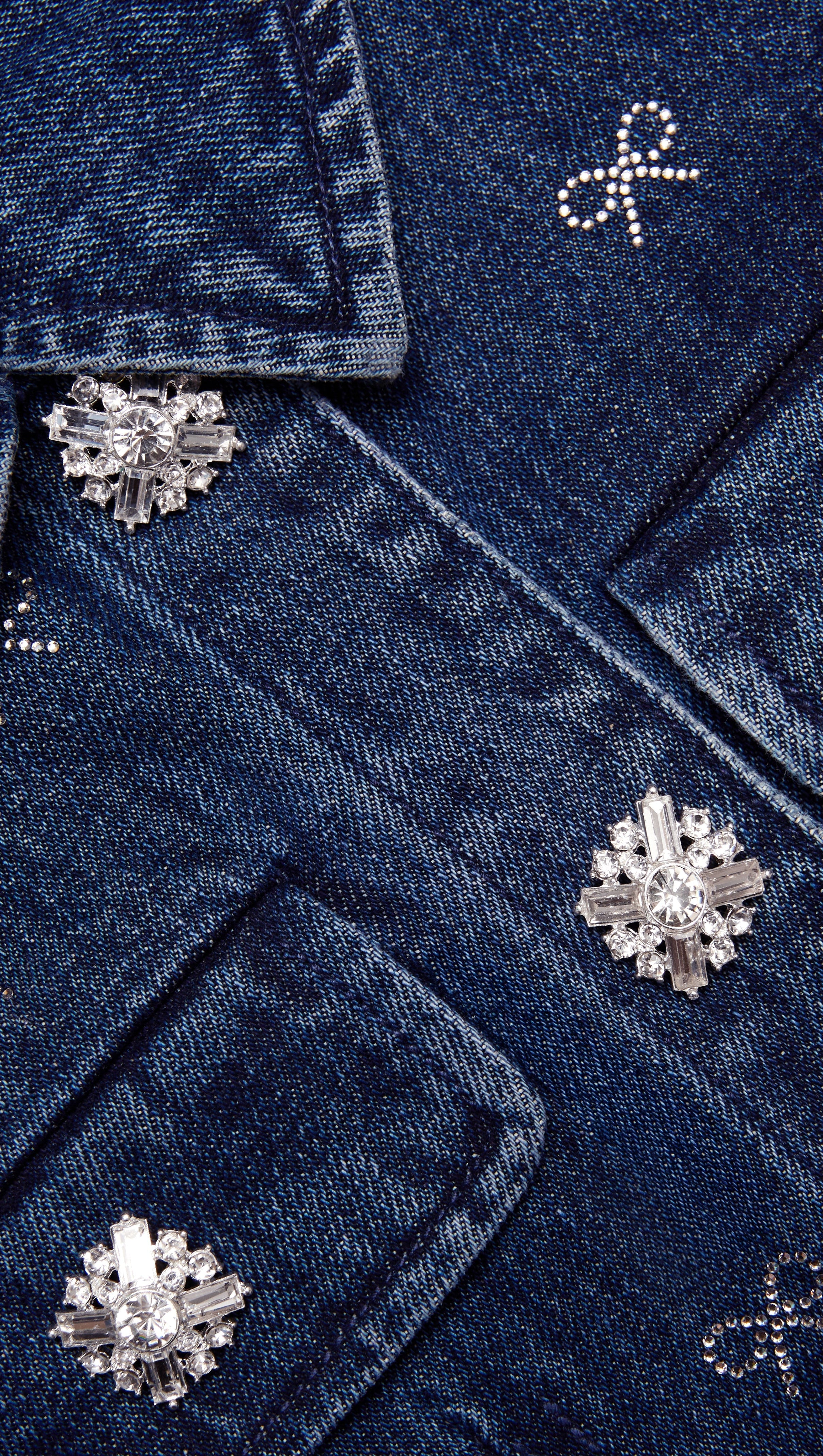 AIIZIE DENIM DIAMANTE BOW COLLARED MINI DRESS - product image
