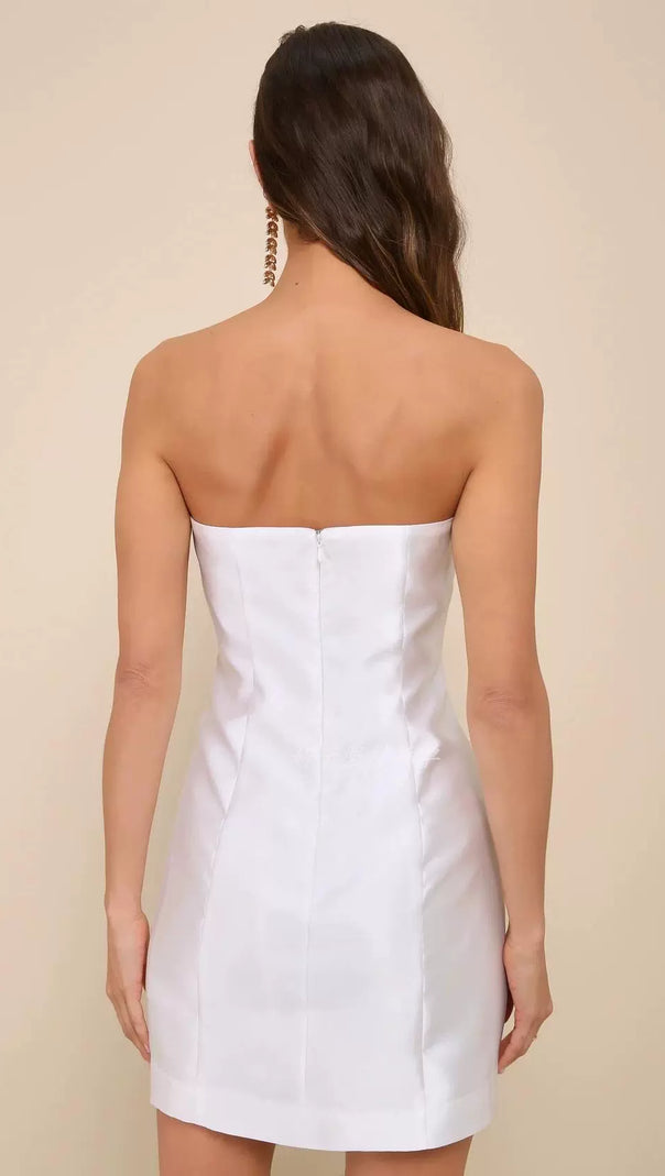 AIIZIE CHARMING DESTINY WHITE 3D FLORAL APPLIQUE STRAPLESS MINI DRESS - product image
