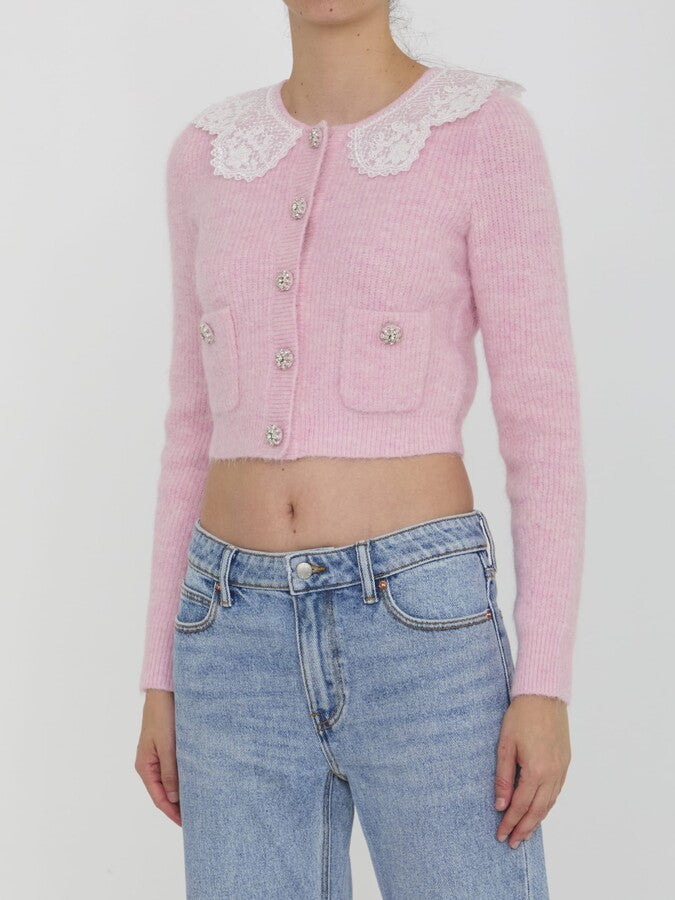 AIIZIE FLUFFY RIBBED-KNIT STRETCH-WOVEN BLEND CARDIGAN IN PINK - product image