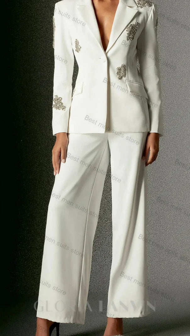 AIIZIE WINEE RHINESTONES EMBELLISHED BLAZER SET WHITE - product image