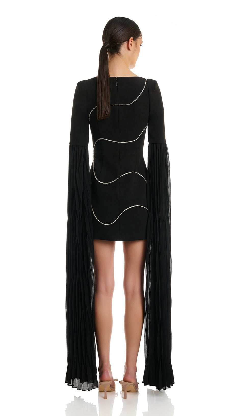 CRYSTAL-STRIPE BODYCON MINI DRESS IN BLACK