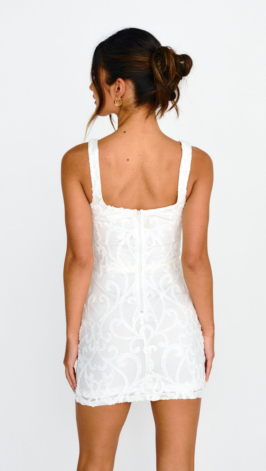 KADEN SEQUIN EMBELLISHED MINI DRESS WHITE