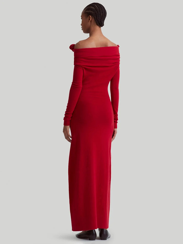 AIIZIE OFF-SHOULDER FLORAL EMBELLISHED RUCHED MAXI DRESS IN RED - product image
