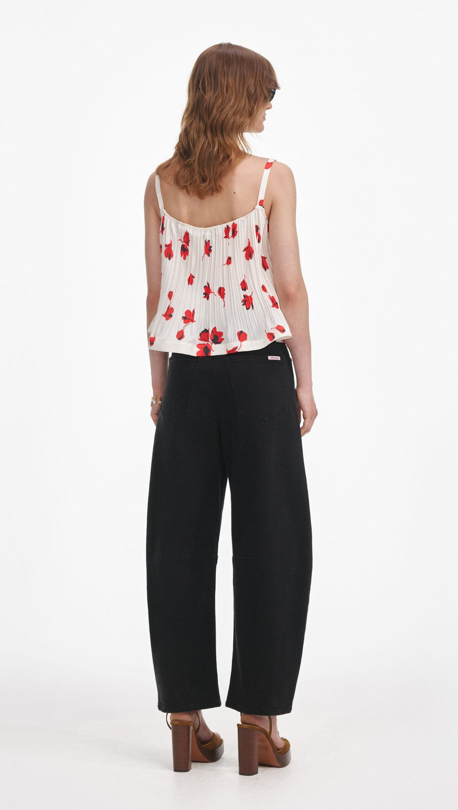 Weißes Plissee-Top mit Blumenmuster