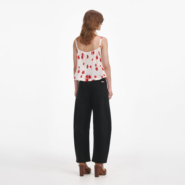 White Floral Plisse Top