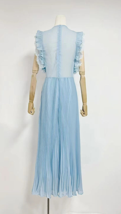 CHIFFON RUFFLED MAXI DRESS IN BLUE