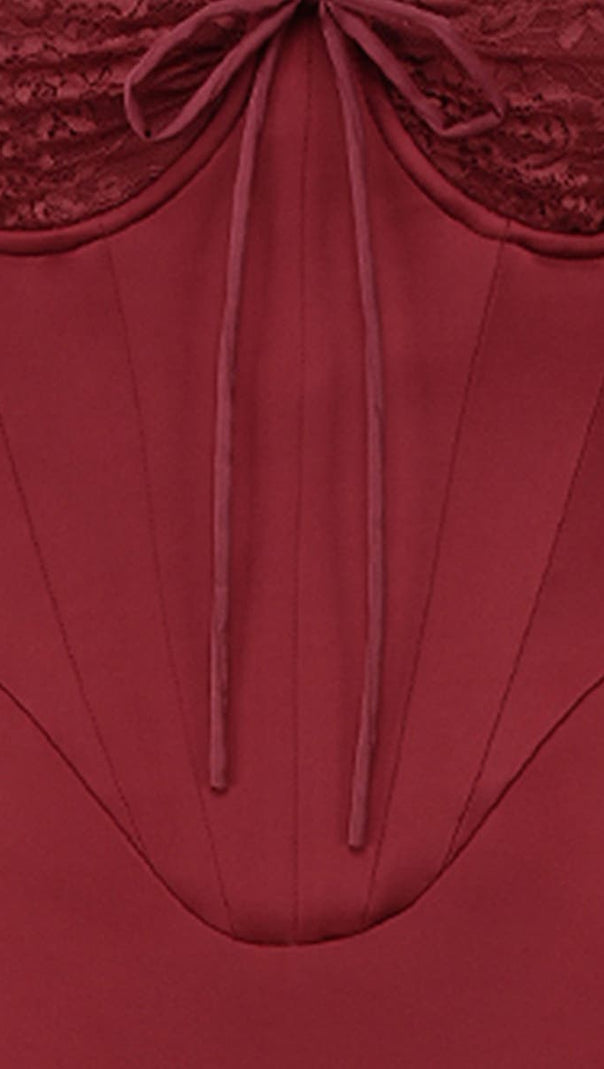 AIIZIE BURGUNDY SATIN MAXI DRESS WITH CORSET - product image