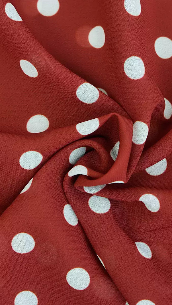 AIIZIE BURGUNDY POLKA DOT MAXI DRESS WITH RUFFLED V - NECK AND BELT - product image