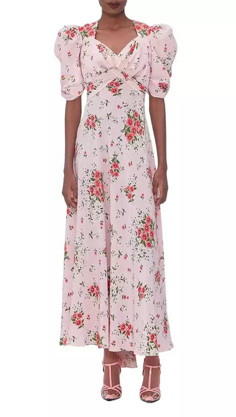 PINK IRREGULAR FLORAL MAXI DRESS